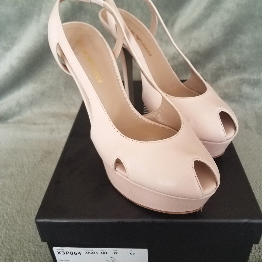 Emporio Armani Leather Stilletos in Pale Pink